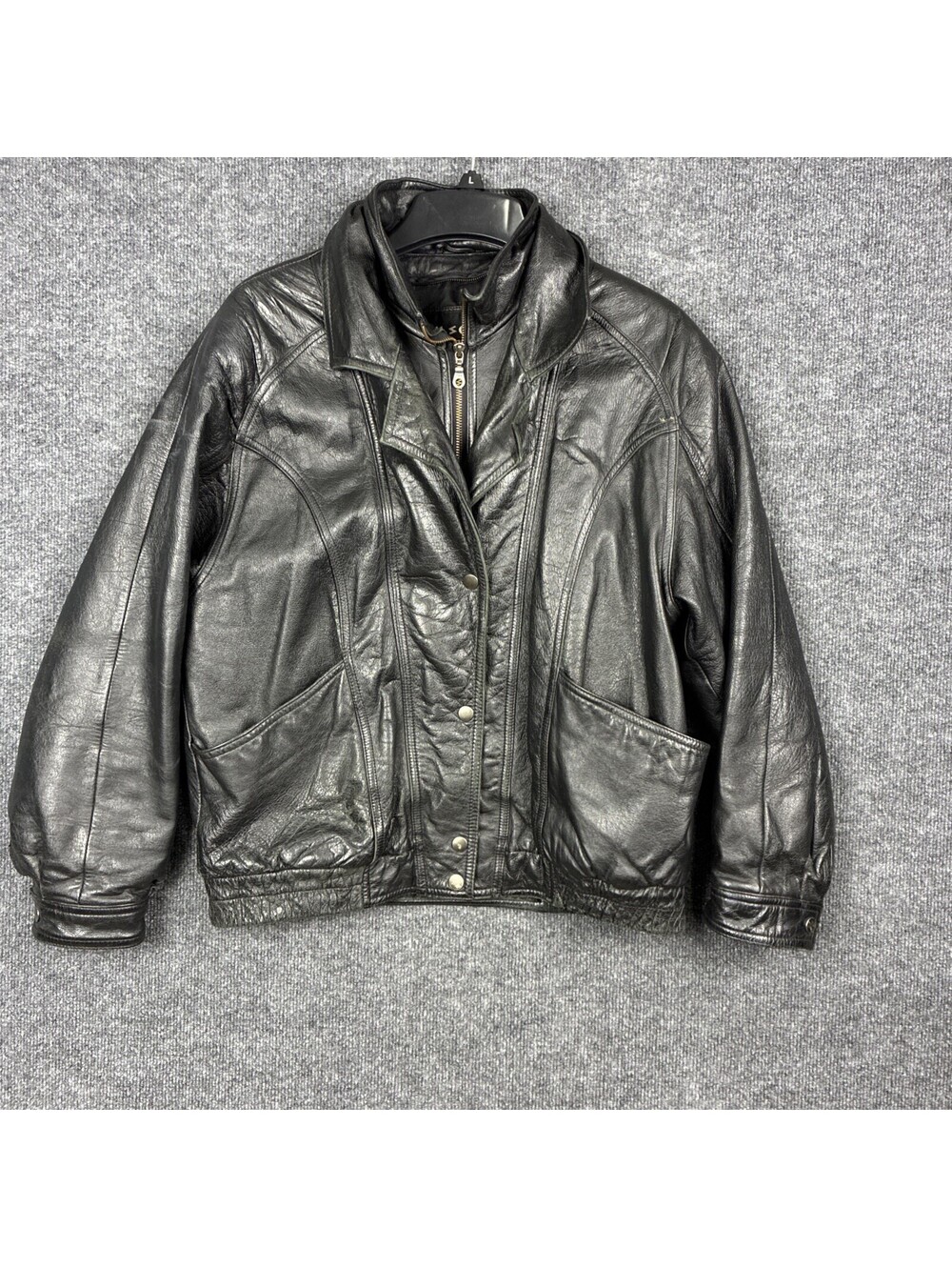 Vintage 90s Wilsons Mens Medium Black Leather Bomber Full Zip Jacket Coat